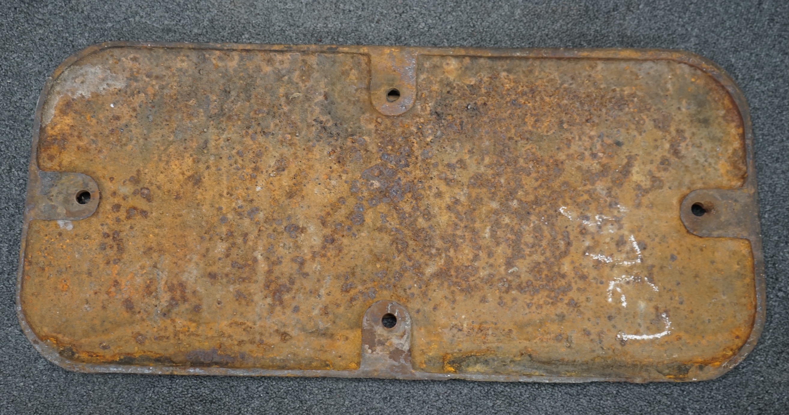 A cast iron GWR locomotive cab side number plate for a Class 57xx 0-6-0PT locomotive, 3767, built in 1937/38 at the Swindon Works, dimensions; 65cm x 30.5cm. Condition - fair to good, generally ex-loco condition with som